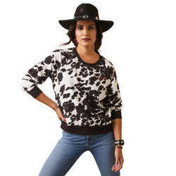 Ariat Womens REAL Hide Crew Sweatshirt Holstein Cow Print