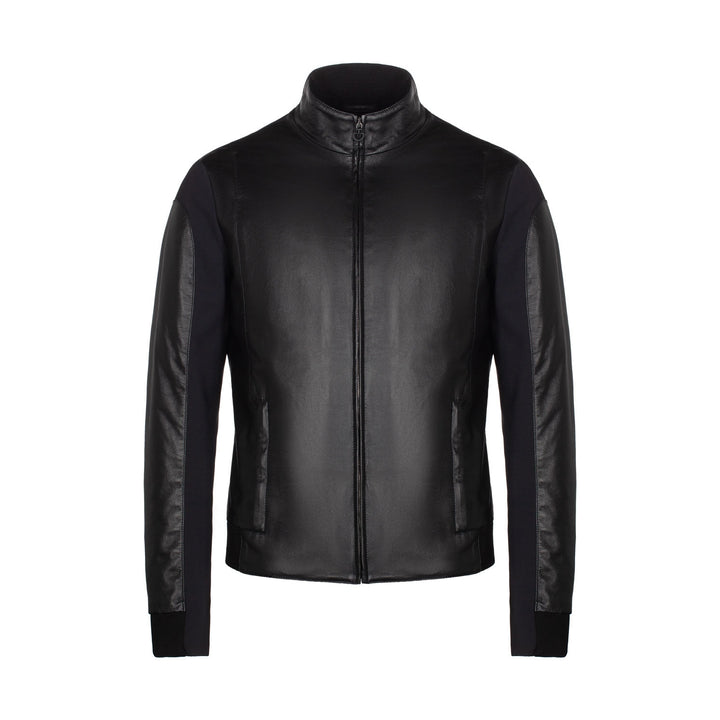 Cavalleria Toscana Men's Leather and Jersey Stretch Bomber
